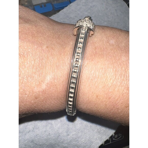 Slane & Slane Sterling Silver Diamond In 10k Gold Clasp Hinged Bracelet 49 Grams - Picture 2 of 8